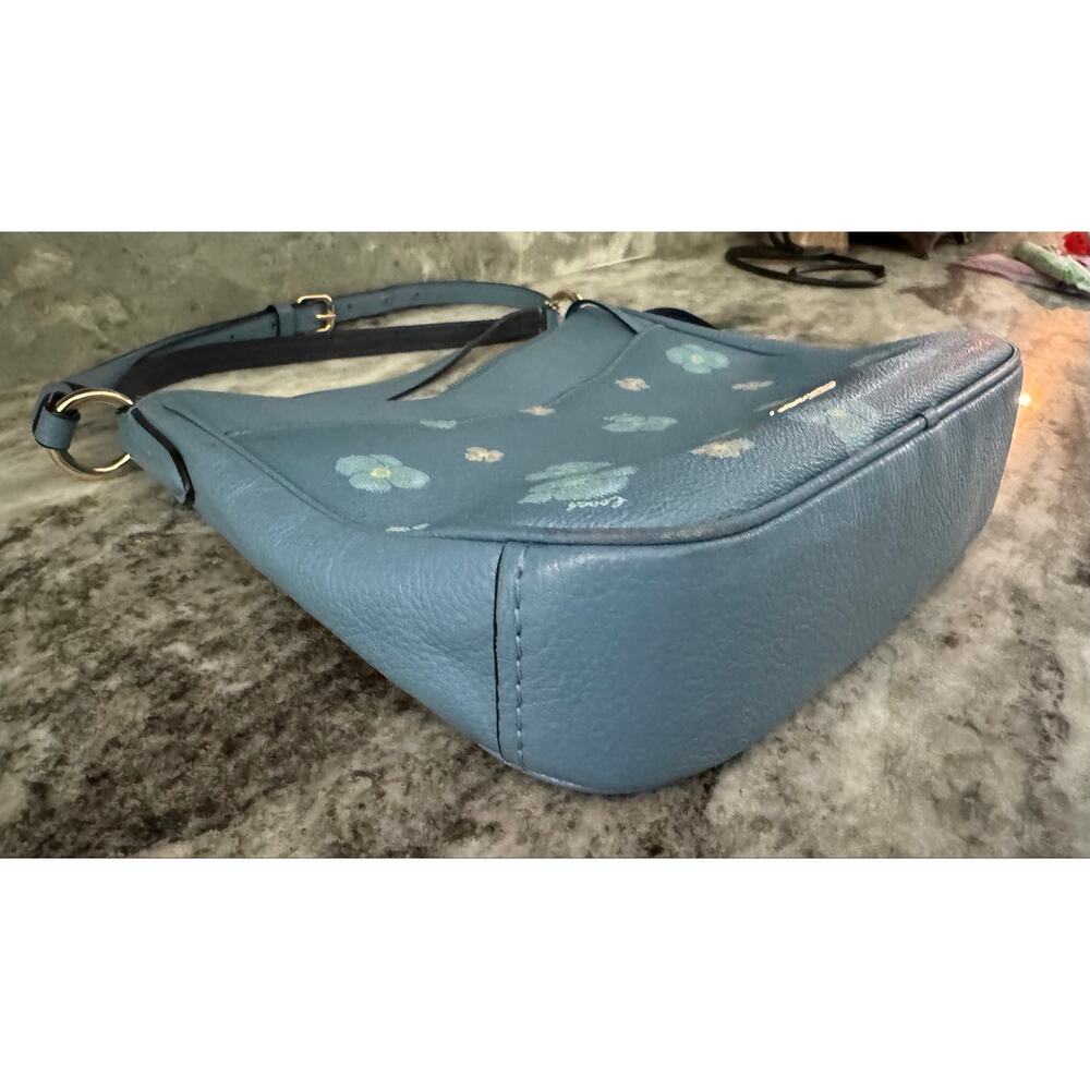 Coach Blue Chaise Pansy Floral Print Leather Adjustable Crossbody Purse Keychain - Picture 5 of 12